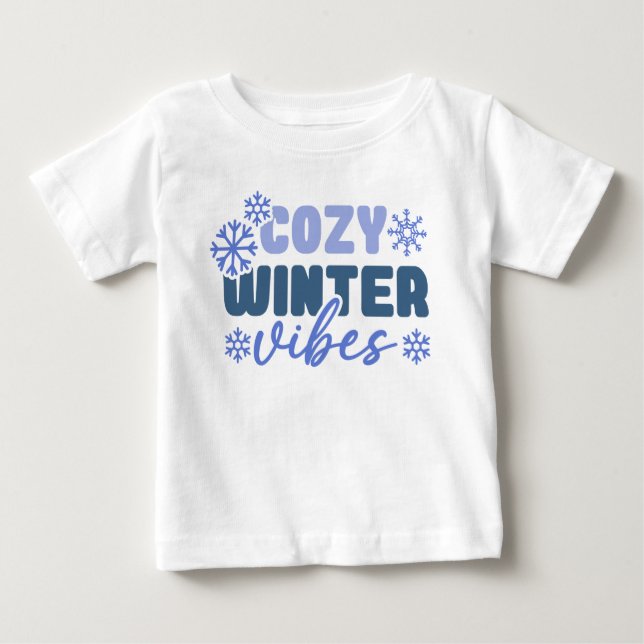 Cosy Winter Vibes - Snowflake Typography Baby T-Shirt (Front)