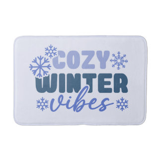 Cosy Winter Vibes - Snowflake Typography Bath Mat