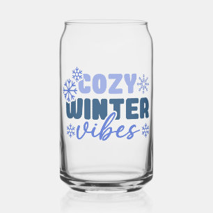 Cosy Winter Vibes - Snowflake Typography Can Glass