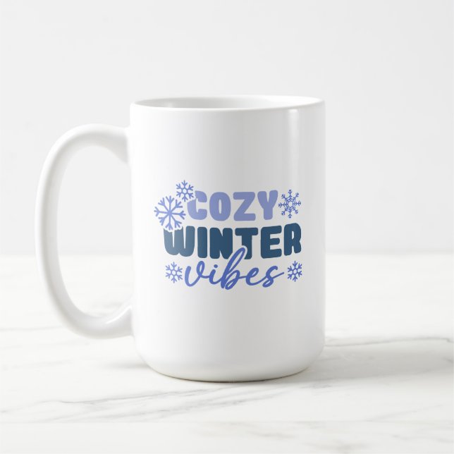 Cosy Winter Vibes - Snowflake Typography Coffee Mug (Left)