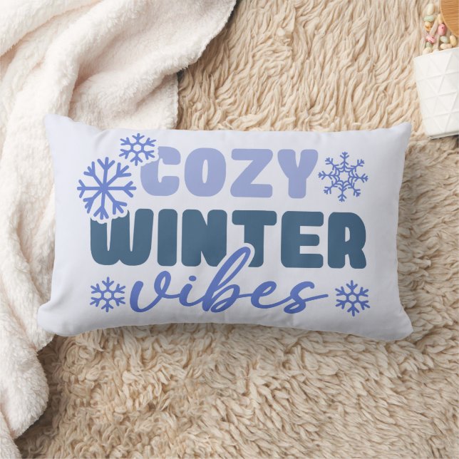 Cosy Winter Vibes - Snowflake Typography Lumbar Cushion (Blanket)