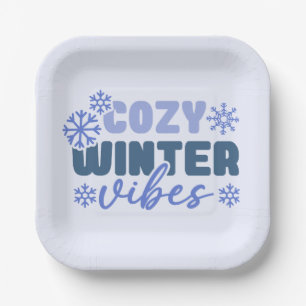 Cosy Winter Vibes - Snowflake Typography Paper Plate