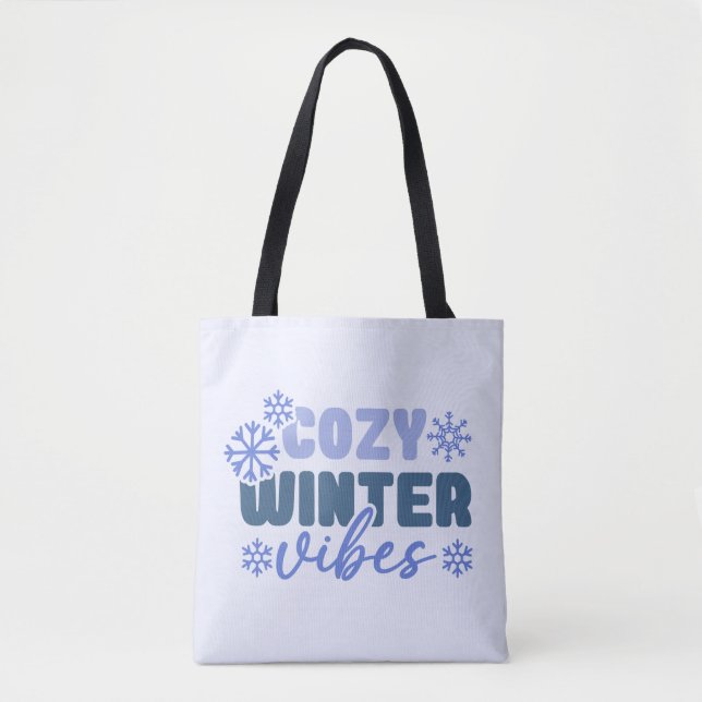 Cosy Winter Vibes - Snowflake Typography Tote Bag (Front)
