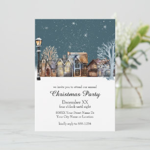 Cosy Winter Village at Night with Falling Snow Invitation