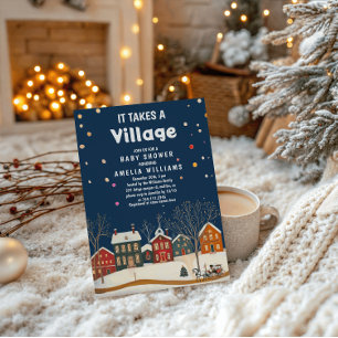 Cosy Winter Village Baby Shower Invitation