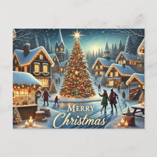 Cosy Winter Village Christmas Postcard (Front)
