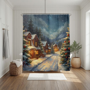 Cosy Winter Village Christmas Shower Curtain 