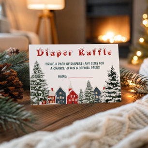 Cosy Winter Village Diaper Raffle Card Festive
