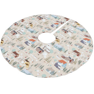 Cosy Winter Village Scene Pattern Brushed Polyester Tree Skirt