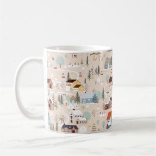 Cosy Winter Village Scene Pattern Coffee Mug