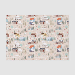 Cosy Winter Village Scene Pattern Tissue Paper