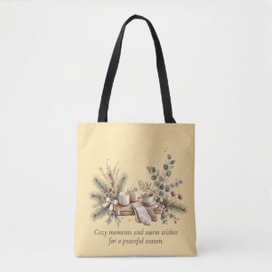 Cosy Winter Watercolor   Candles, Coffee & Evergre Tote Bag
