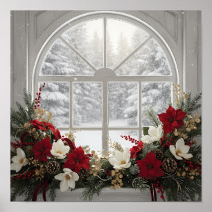 Cosy Winter Window Elegant Christmas Art Poster