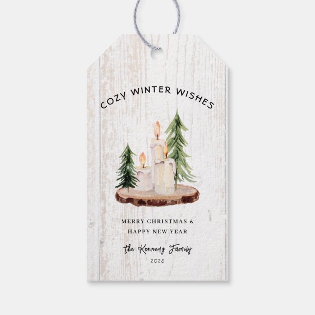 Cosy Winter Wishes White Distressed Wood Gift Tag  (Back)