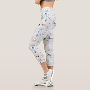 Cosy Winter Wonderland Ice Skating Village Pattern Capri Leggings