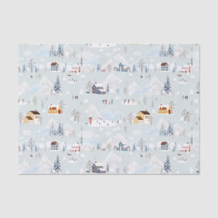 Cosy Winter Wonderland Ice Skating Village Pattern Tissue Paper