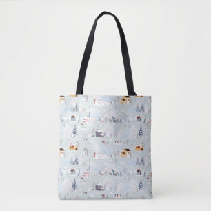 Cosy Winter Wonderland Ice Skating Village Pattern Tote Bag