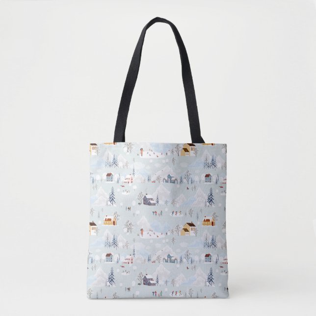 Cosy Winter Wonderland Ice Skating Village Pattern Tote Bag (Front)