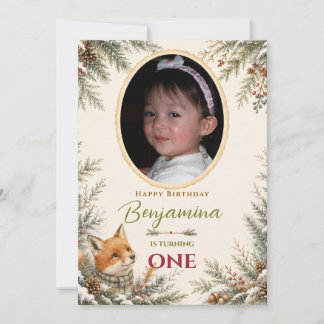 Cosy Winter Woodland Fox Photo Birthday Invitation
