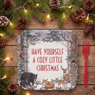 Cosy Woodland Animals Christmas Paper Plate
