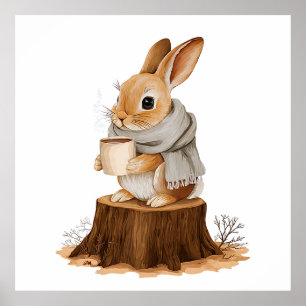 Cosy Woodland Bunny Poster Cute Rabbit with Warm