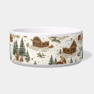 Cosy Woodland Cabin Dog Bowl – Deer, Foxes & Pines