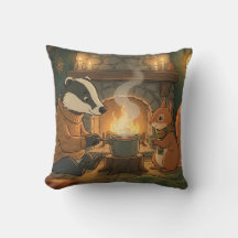 Cosy Woodland Campfire Animals Throw Pillow