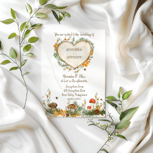 Cosy Woodland Cottagecore Wooden Heart Wedding Invitation