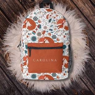 Cosy Woodland Fox Custom Name Backpack