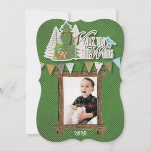Cosy Woodland Holiday Card Green Chevron