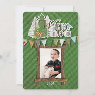 Cosy Woodland Holiday Card Green Chevron