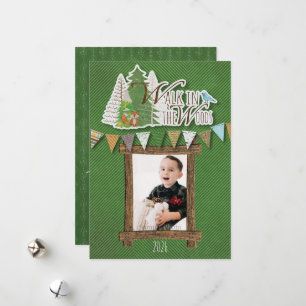 Cosy Woodland Holiday Card Green Chevron