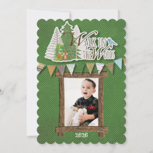 Cosy Woodland Holiday Card Green Chevron