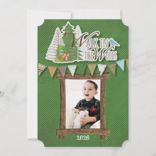 Cosy Woodland Holiday Card Green Chevron
