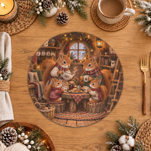Cosy Woodland Squirrel Tea Party Illustration Paper Plate