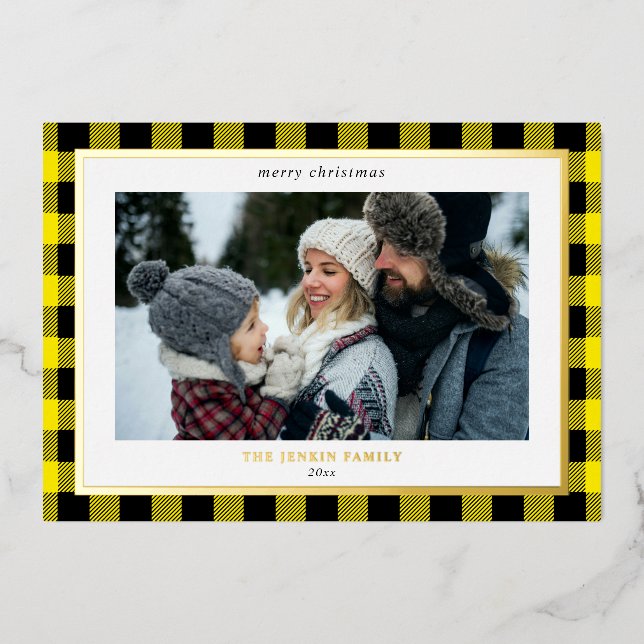 Cosy Yellow Black Plaid Border 3 Photos Christmas (Front)