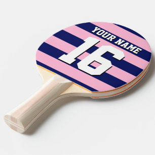 Cot Candy Pink Navy Blue Team Jersey Preppy Stripe Ping Pong Paddle