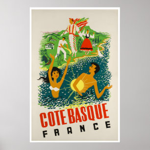 Cote Basque Art Vintage French Print France Travel