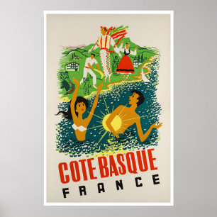Cote Basque France Art Beach Poster Sports Retro