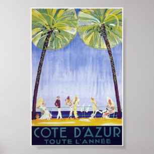 Cote d' Azur France French Riviera Vintage Travel Poster
