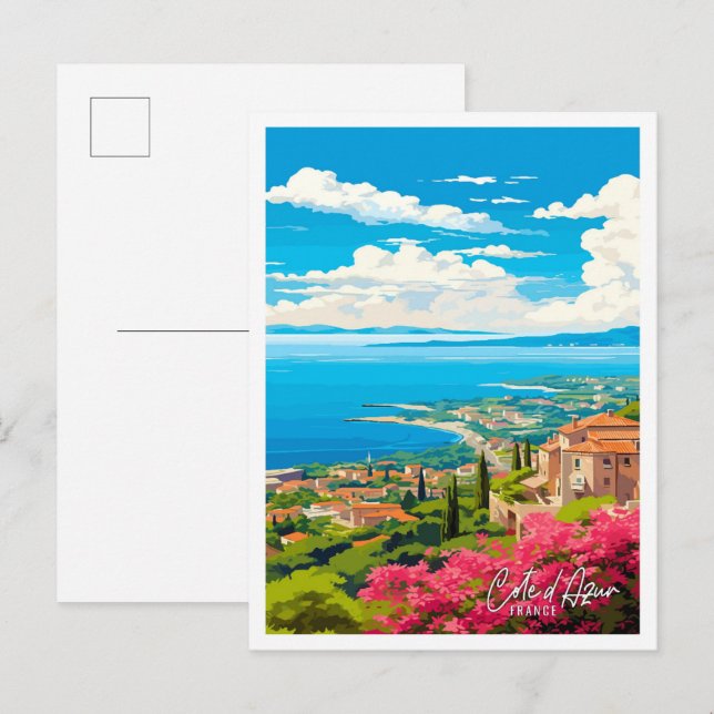 Cote d Azur France vintage travel illustration Postcard (Front/Back)