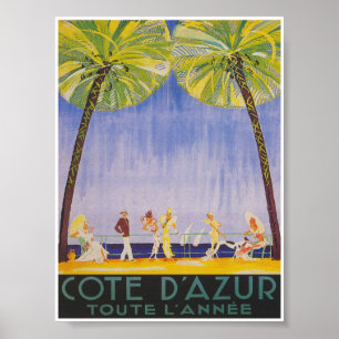 Cote d' Azur France Vintage Travel Poster