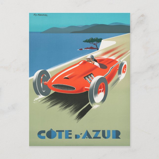Cote d'Azur Vintage French Travel Poster Postcard (Front)