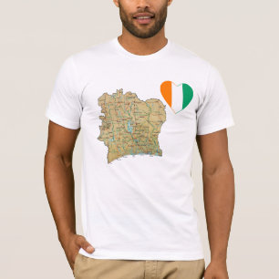 Cote d'Ivoire Flag Heart and Map T-Shirt