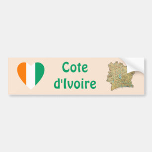 Cote d'Ivoire Flag Heart + Map Bumper Sticker