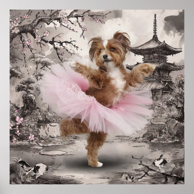 Coton de Tuléar Ballerina in Chinese Temple Ink Poster (Front)