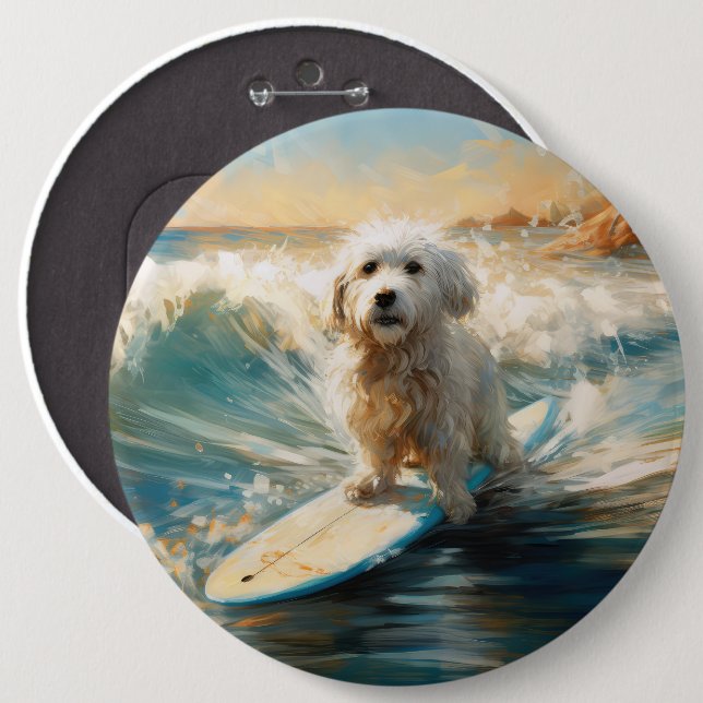Coton De Tulear Beach Surfing Painting 6 Cm Round Badge (Front & Back)