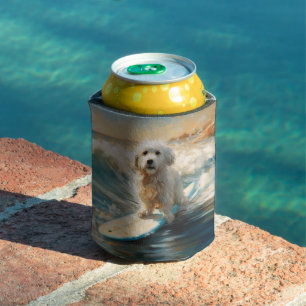 Coton De Tulear Beach Surfing Painting Can Cooler
