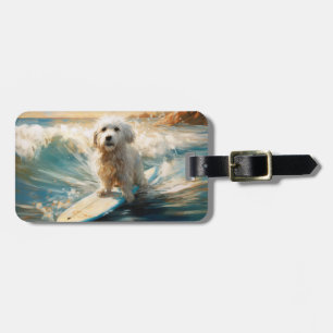 Coton De Tulear Beach Surfing Painting Luggage Tag