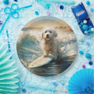 Coton De Tulear Beach Surfing Painting Paper Plate